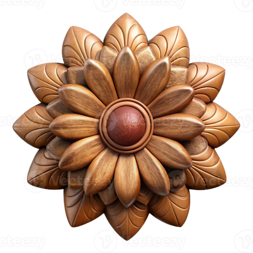 beautiful modern Carved Wooden Flower Isolated Cutout detailed png