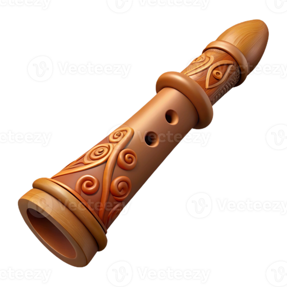 vibrant abstract Carved Wooden Flute with Decorative Symbols Cutout authentic png