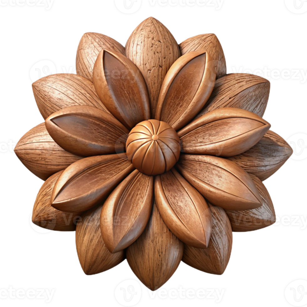 serene minimalist Carved Wooden Flower Isolated Cutout detailed png