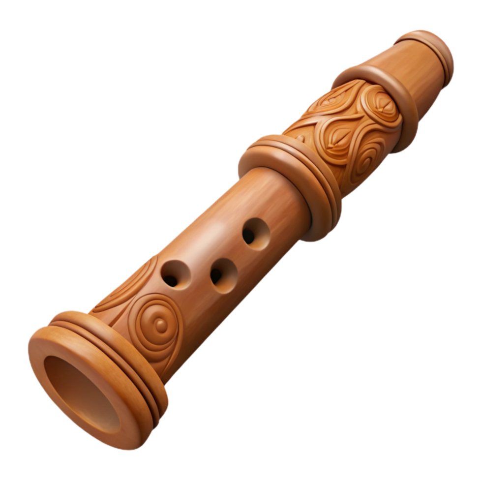 extraordinary traditional Carved Wooden Flute with Decorative Symbols Cutout authentic png