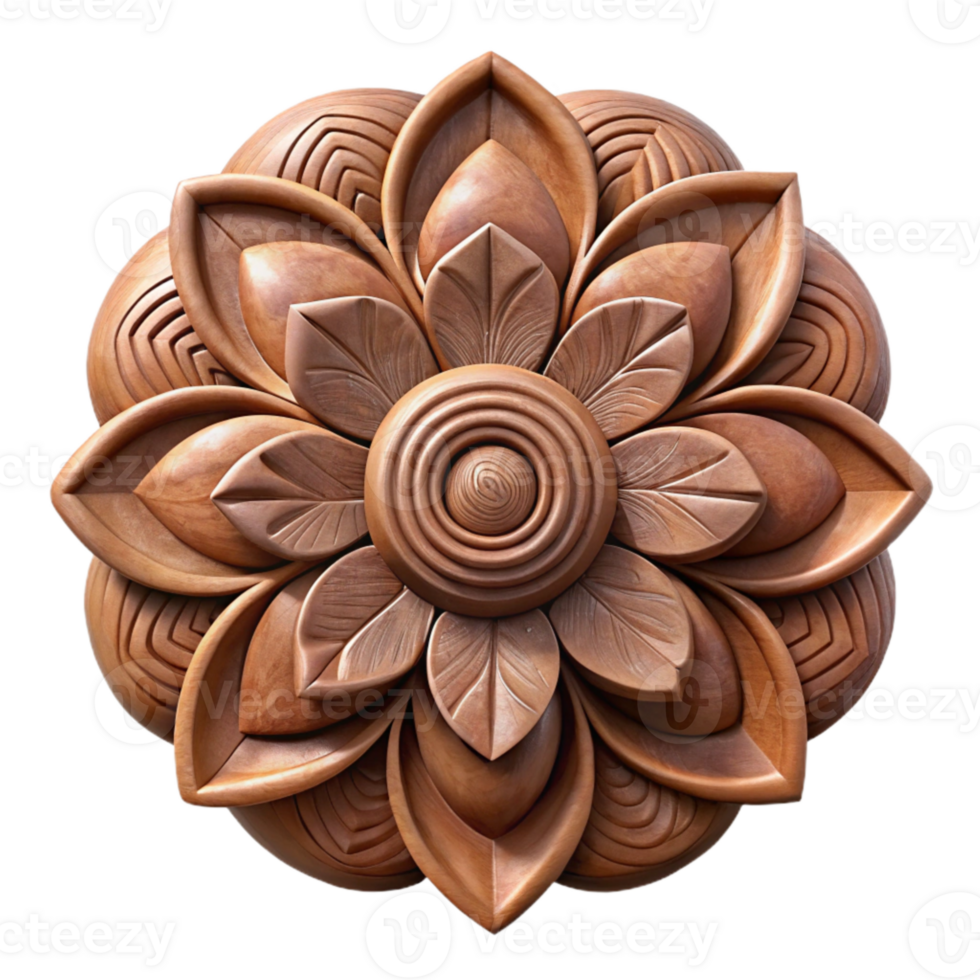 wonderful contemporary Carved Wooden Flower Ornament Transparent Background authentic png