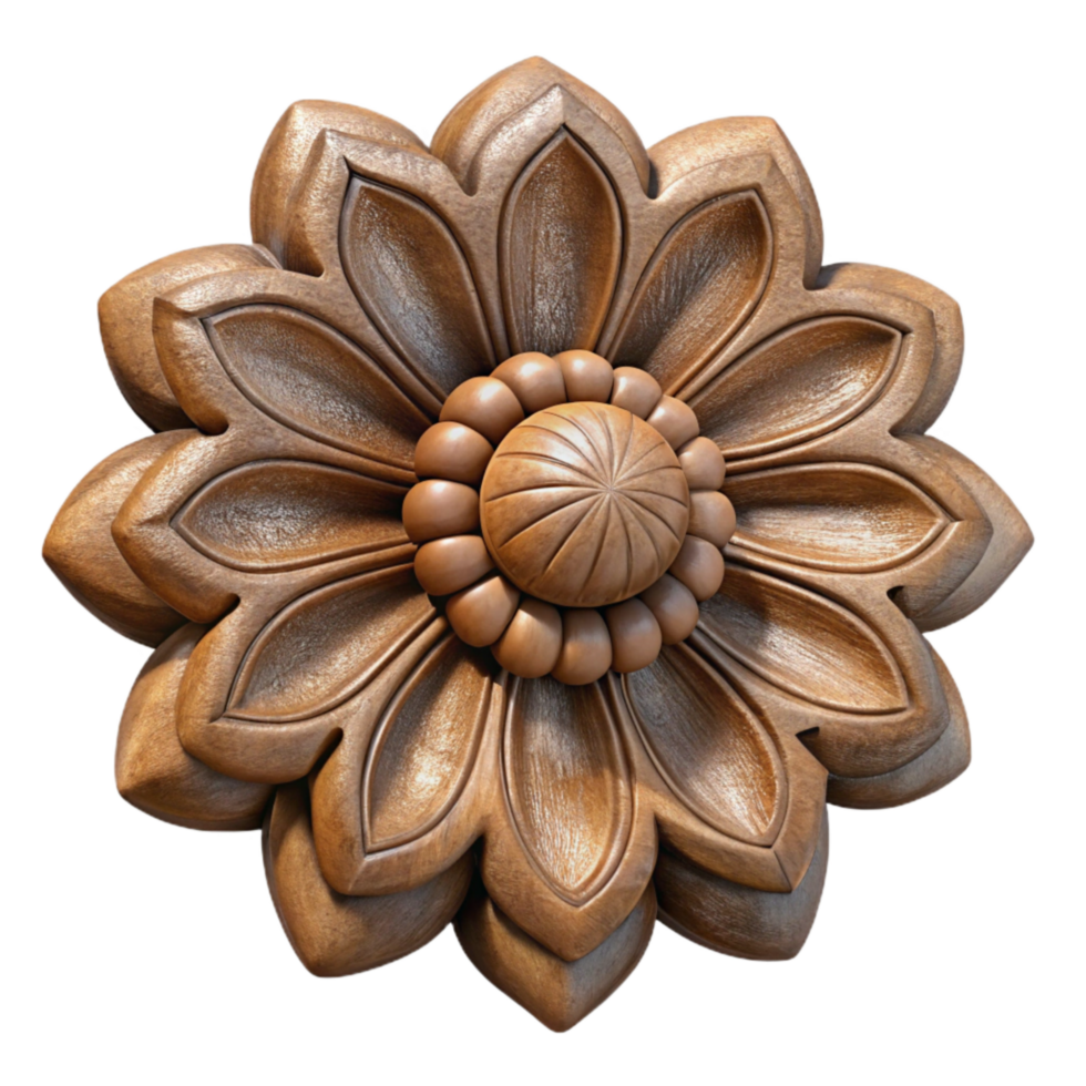 magnificent vintage Carved Wooden Flower Ornament Transparent Background detailed png