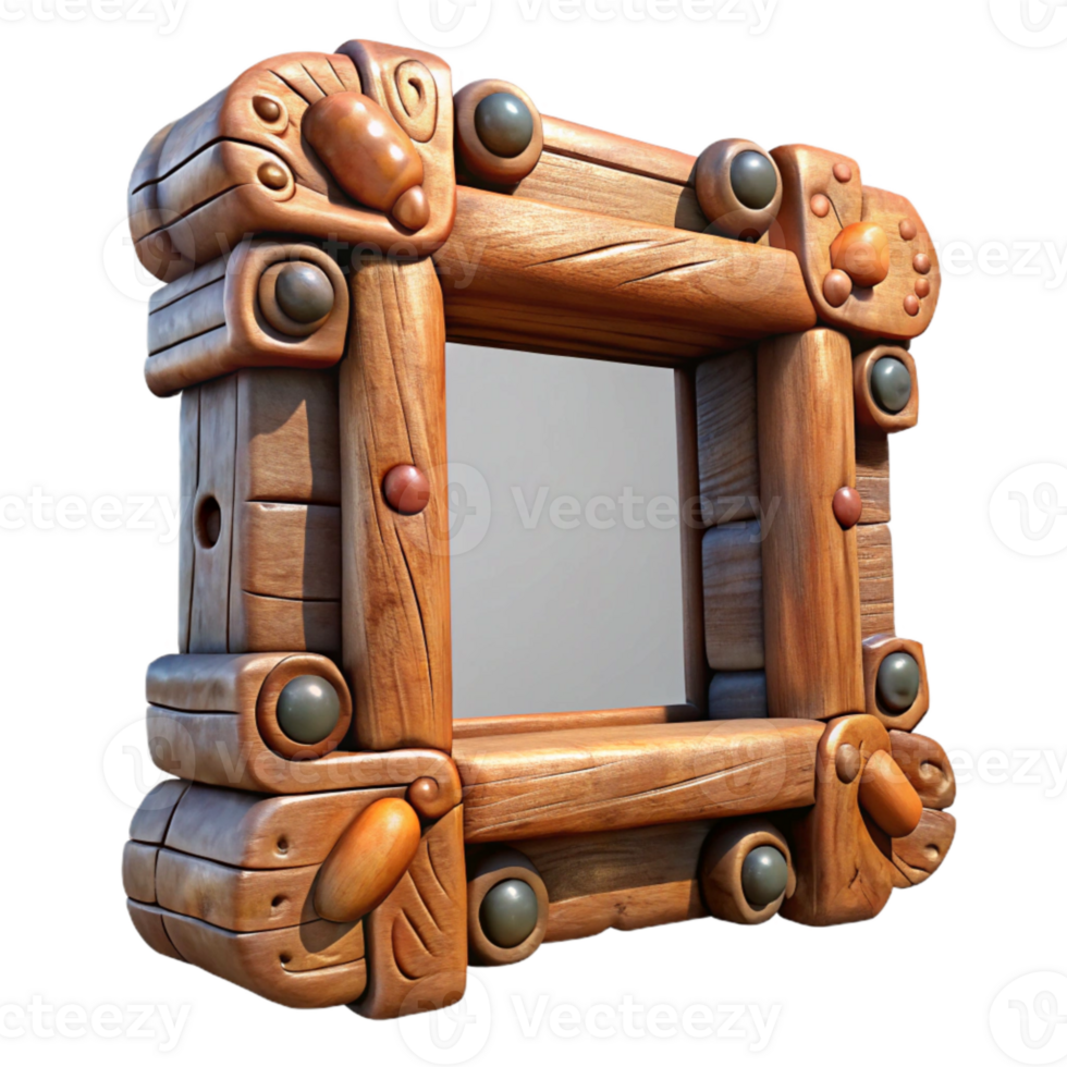 vibrant creative Carved Wooden Frame Rustic Finish Transparent Background exclusive png