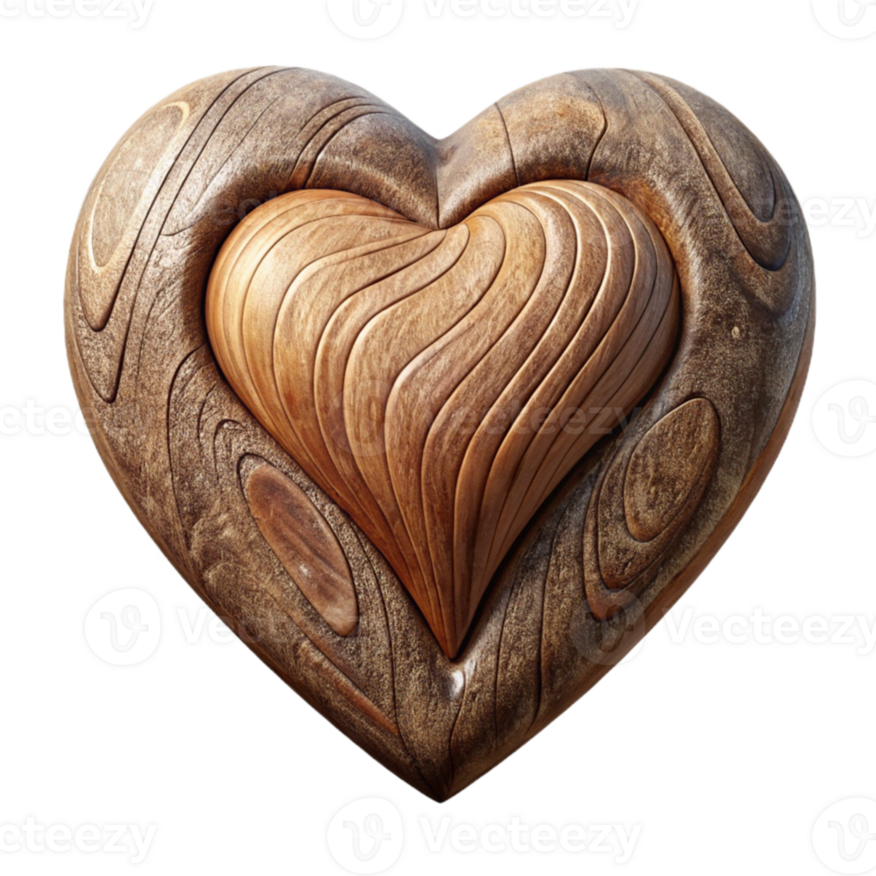 vibrant classic Carved Wooden Heart Ornament Isolated Cutout original png