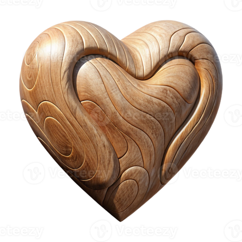 vibrant modern Carved Wooden Heart Ornament Isolated Cutout detailed png