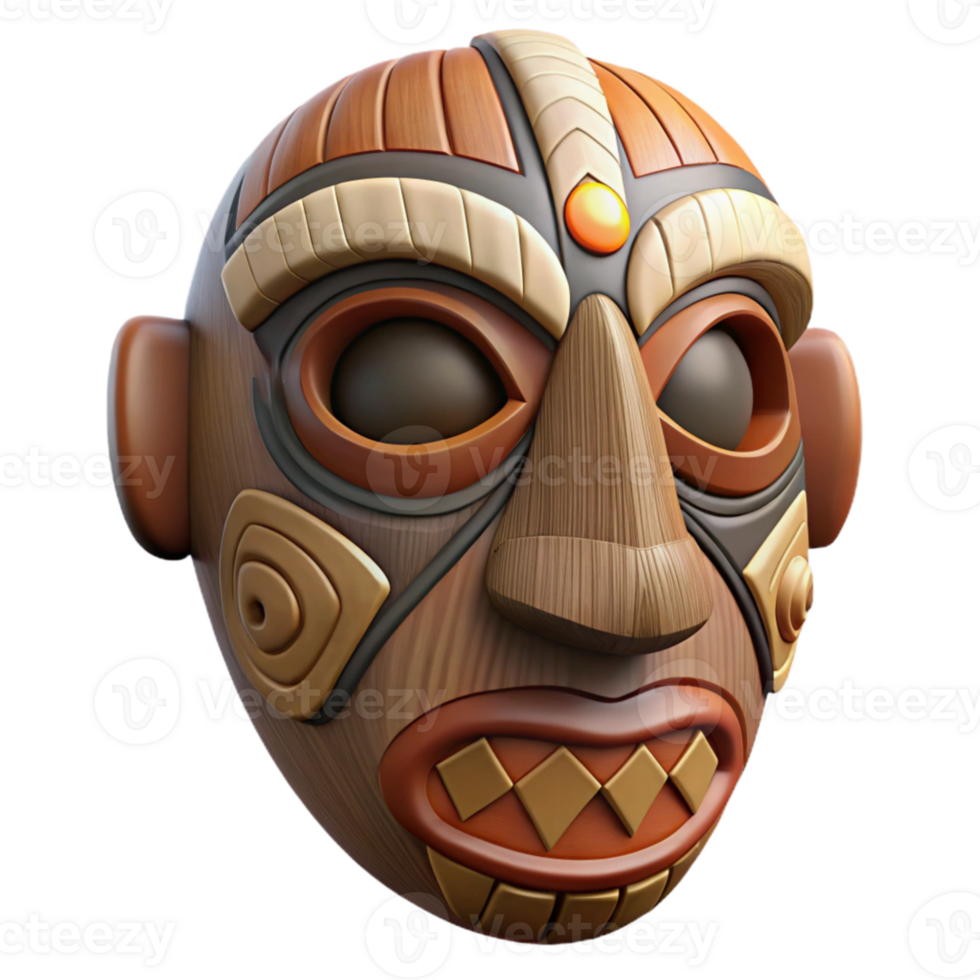 beautiful vintage Carved Wooden Mask with Feathers Isolated png