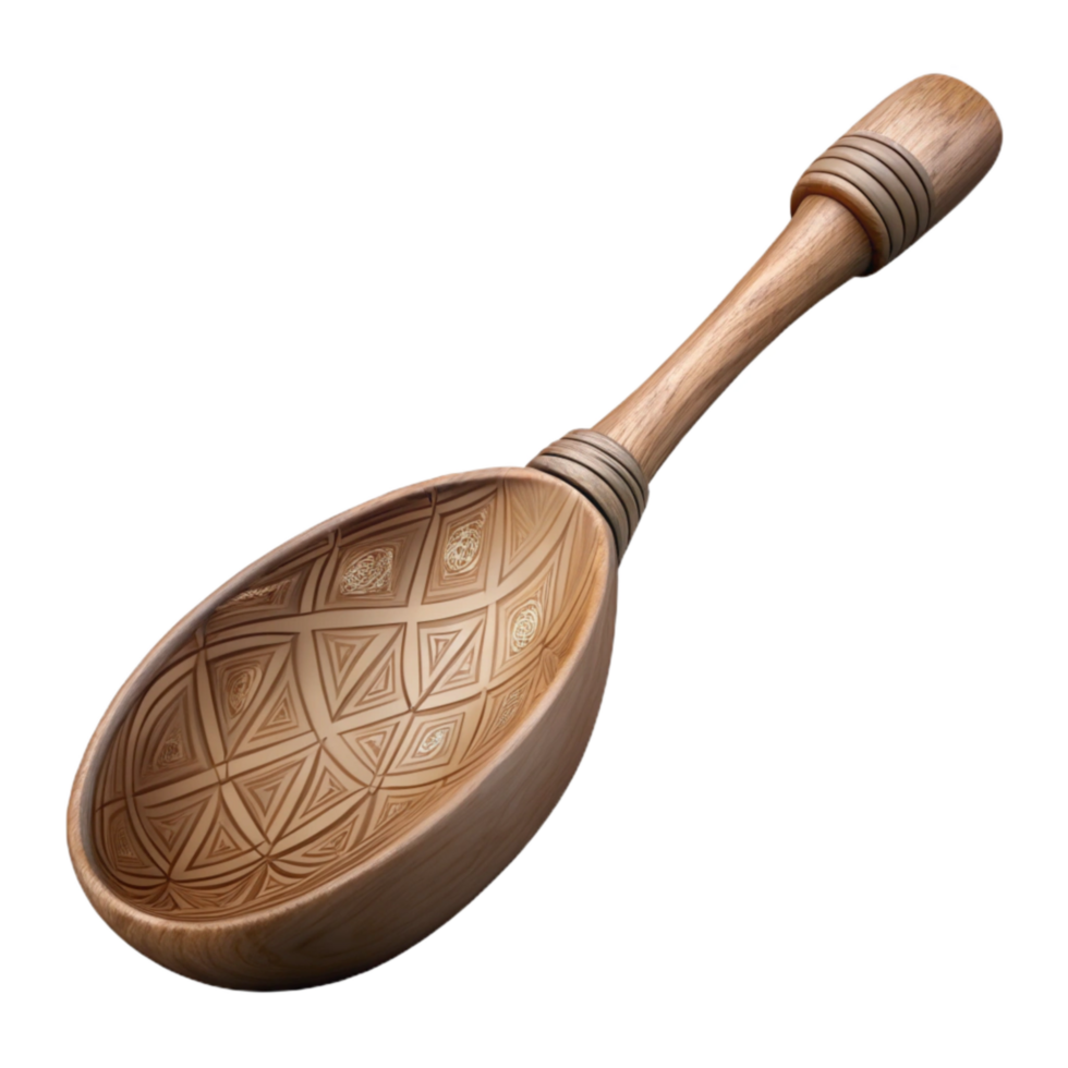 elegant traditional Carved Wooden Spoon with Rustic Texture Cutout exclusive png