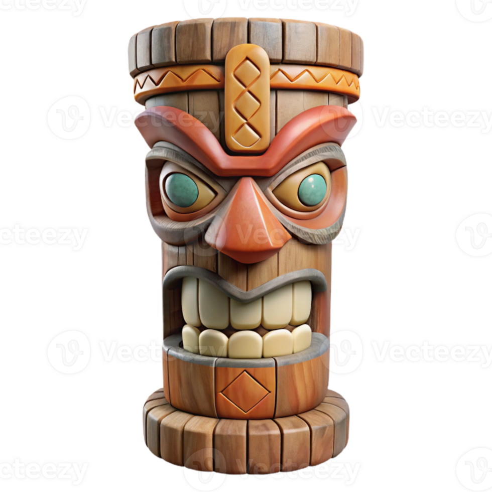 serene artistic Carved Wooden Totem Pole Isolated Cutout high resolution png