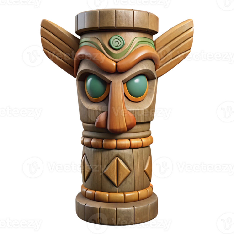elegant minimalist Carved Wooden Totem Pole Isolated Cutout authentic png