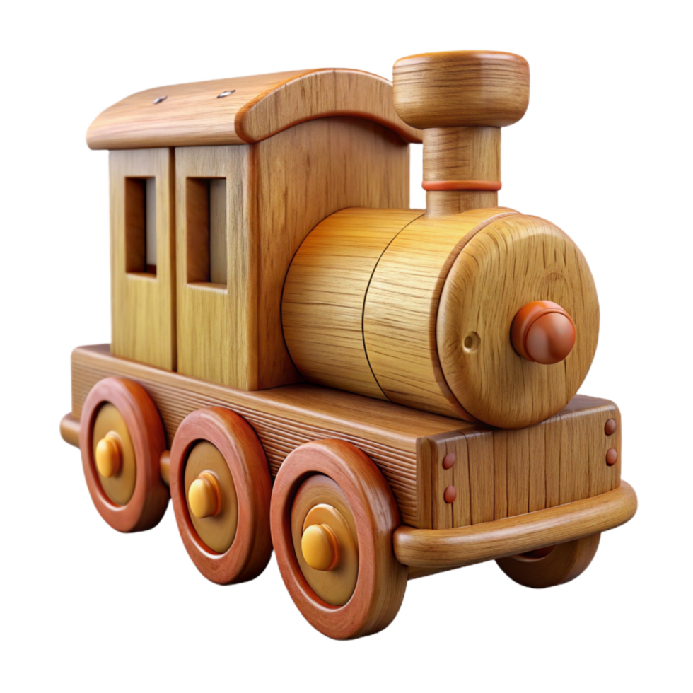 serene traditional Carved Wooden Toy Train Classic Style Isolated professional png