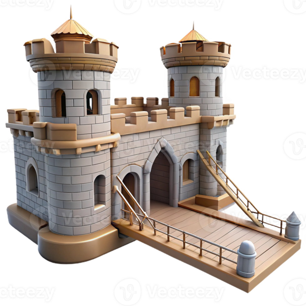 elegant classic Castle Drawbridge Raised View Isolated png