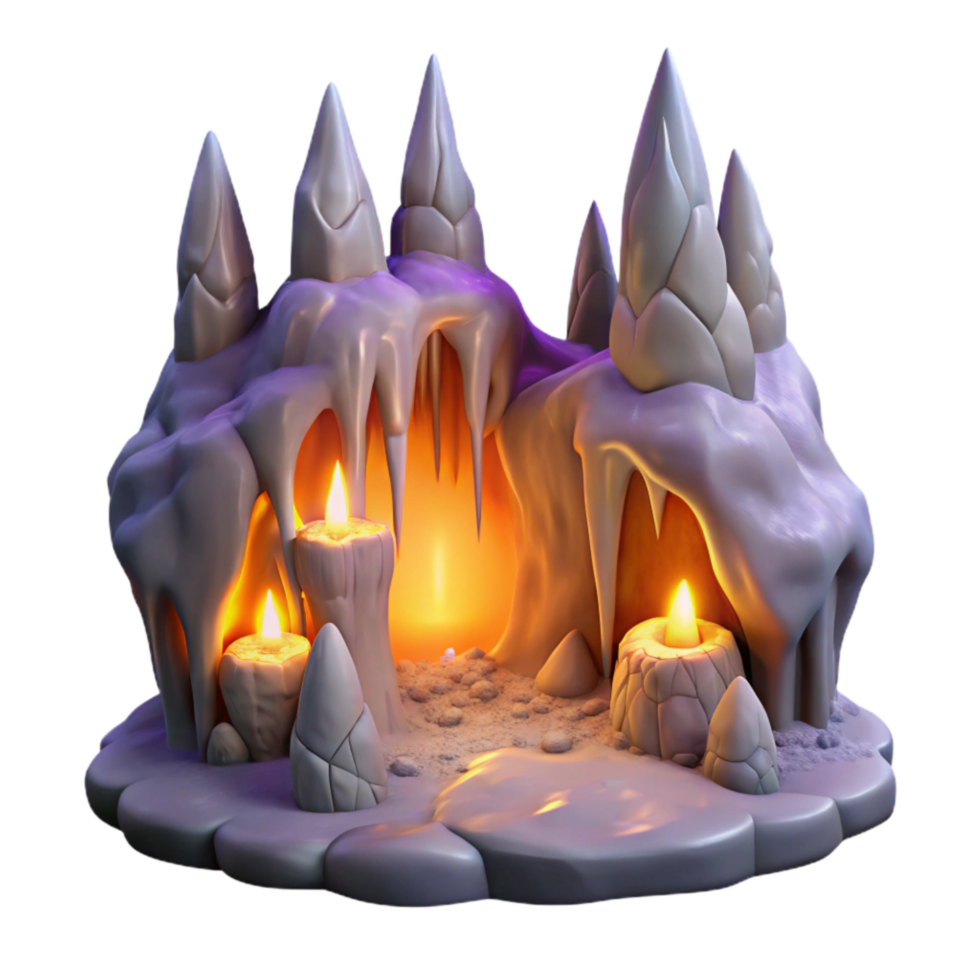 serene vintage Cave Stalactites and Stalagmites Illuminated Transparent Background high resolution png