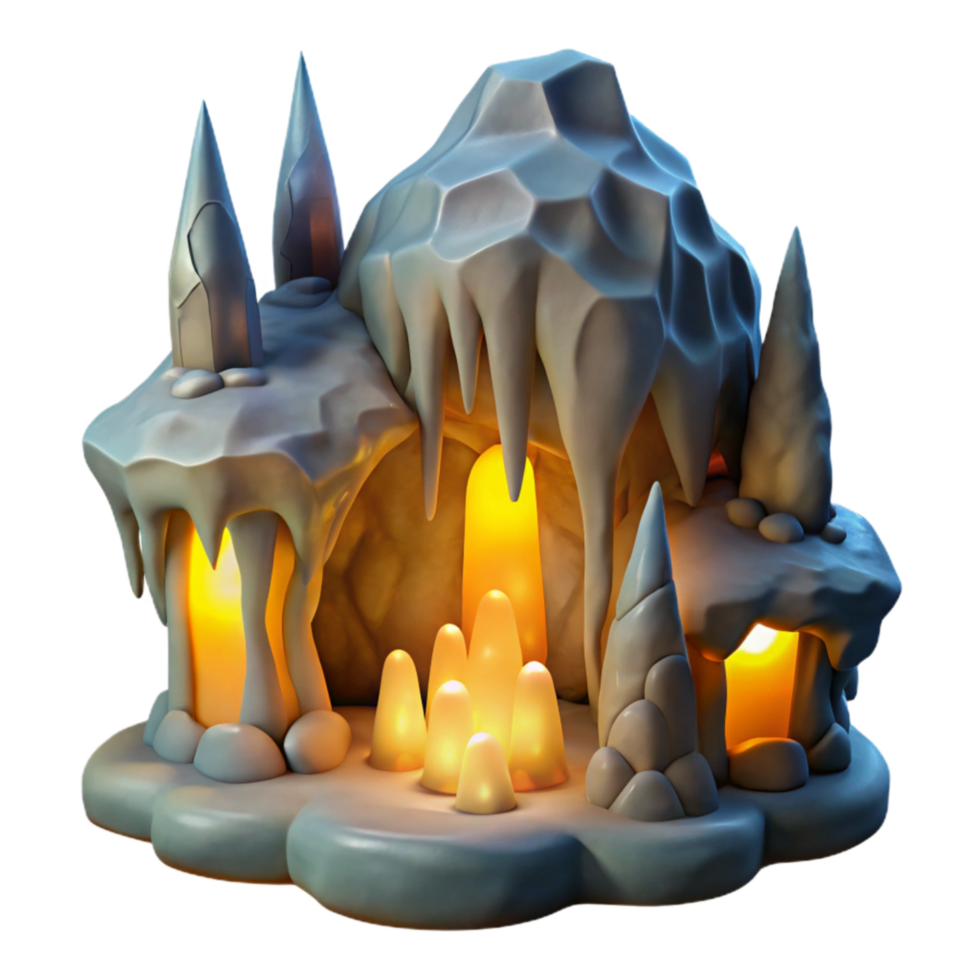 vibrant minimalist Cave Stalactites and Stalagmites Illuminated Transparent Background detailed png