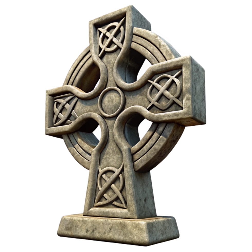 beautiful classic Celtic Cross Stone Texture Front Angle Cutout Element professional png