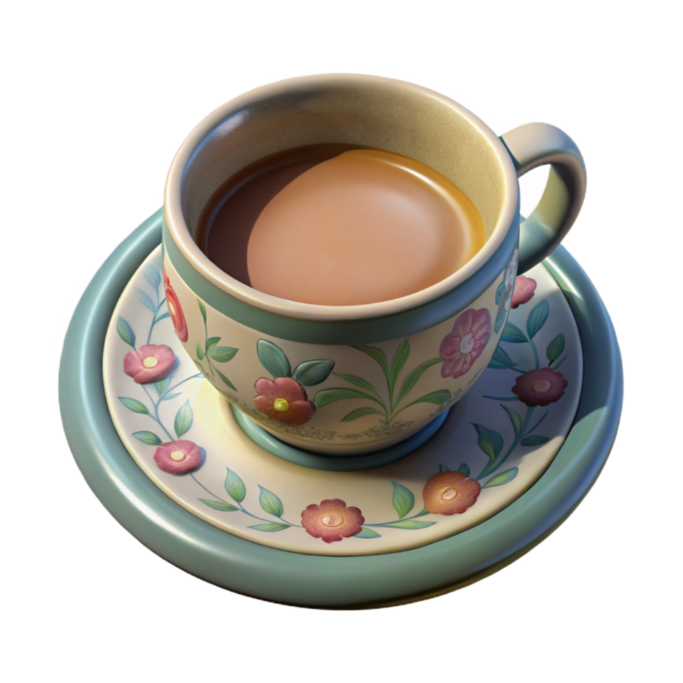 elegant creative Ceramic Teacup and Saucer Top View Isolated with Floral Design original png