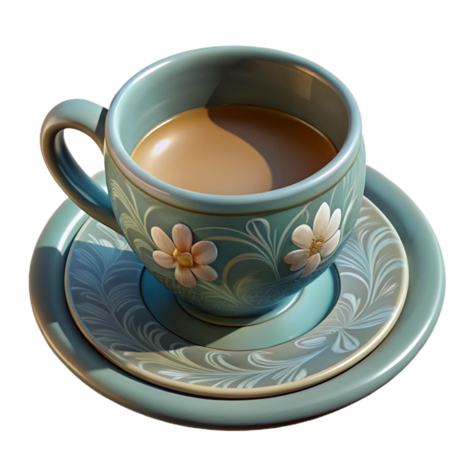 dramatic minimalist Ceramic Teacup and Saucer Top View Isolated with Floral Design high resolution png