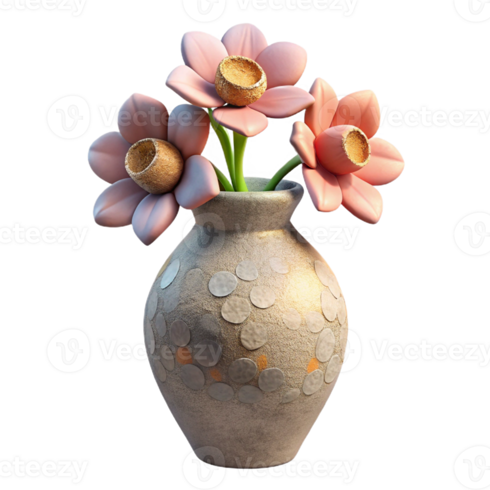 impressive creative Ceramic Vase with Flowers Side View Transparent Background png