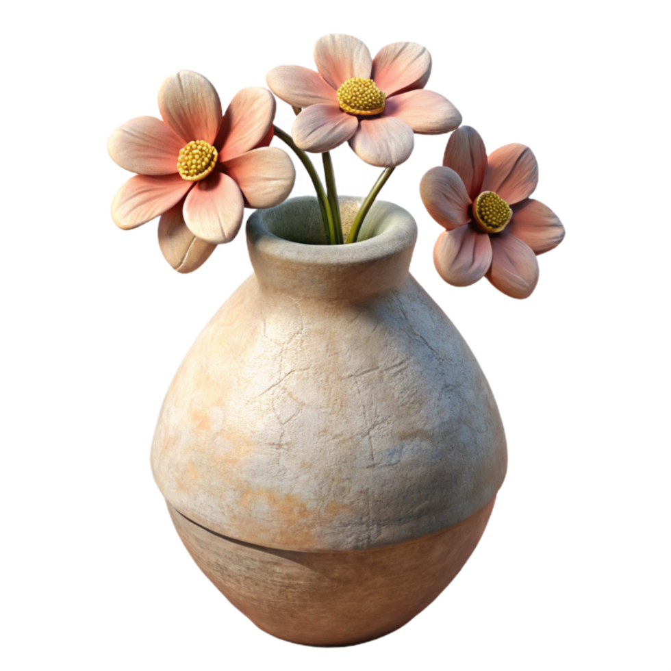 vibrant abstract Ceramic Vase with Flowers Side View Transparent Background professional png
