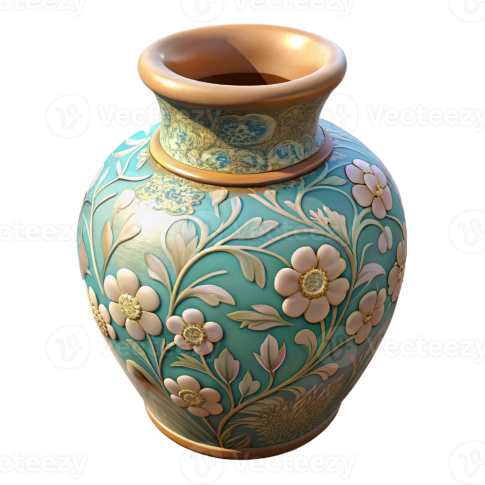 extraordinary abstract Ceramic Vase with Floral Decoration Transparent Background original png