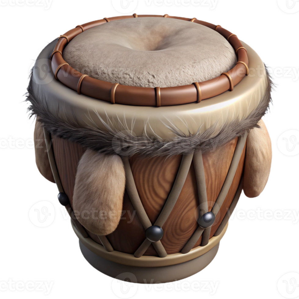 beautiful traditional Ceremonial Drum with Animal Hide Isolated genuine png