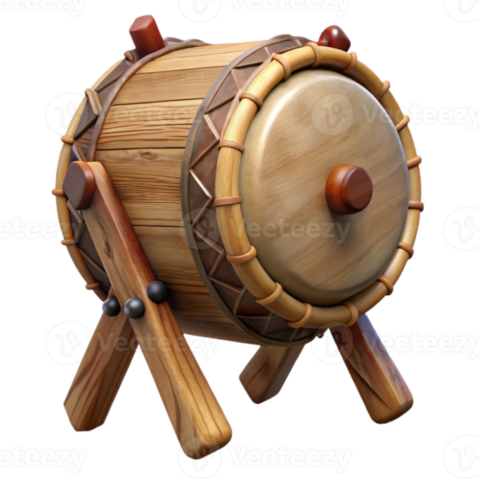 dramatic artistic Ceremonial Drum with Wooden Frame Isolated detailed png