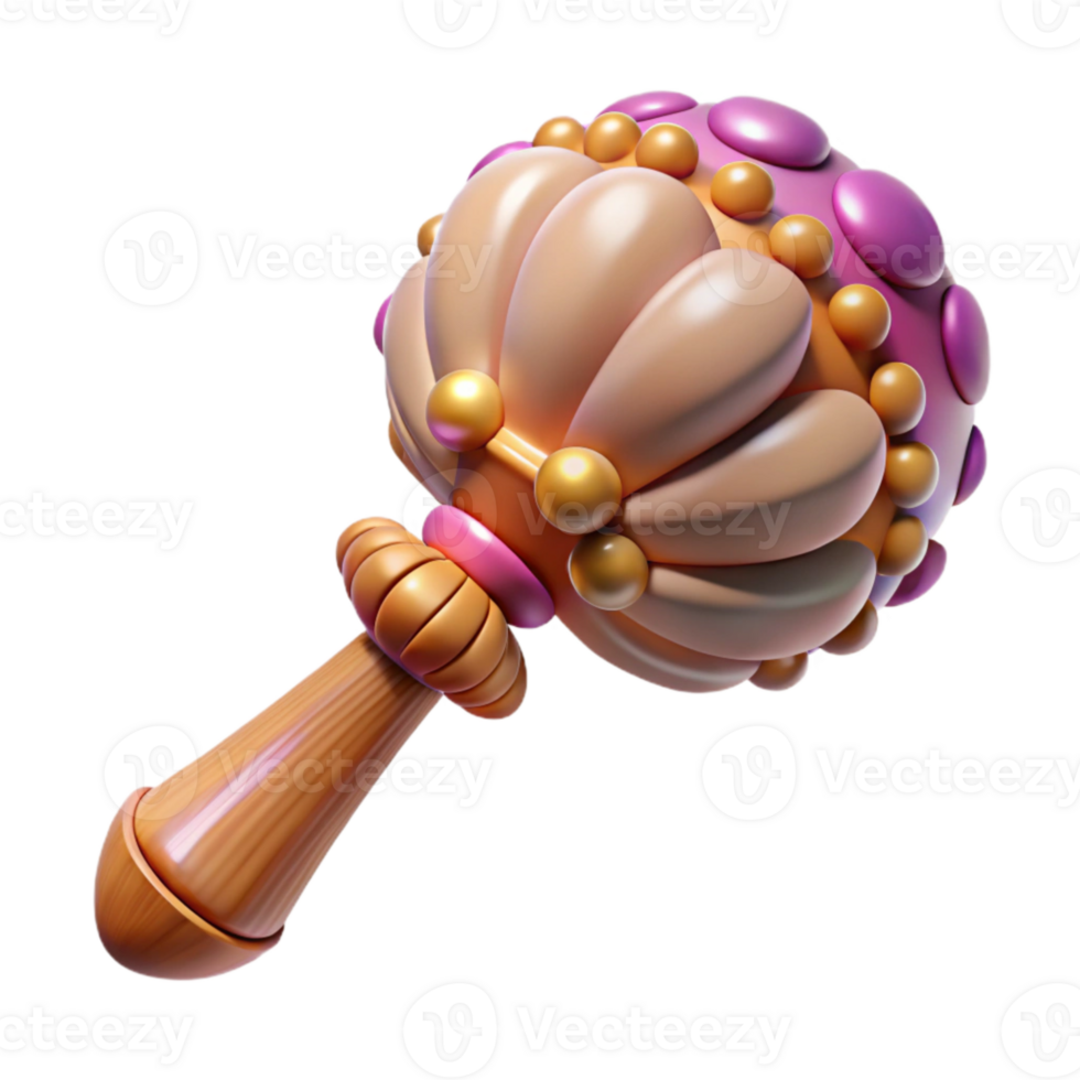 dramatic modern Ceremonial Rattle with Shell Decorations Isolated png