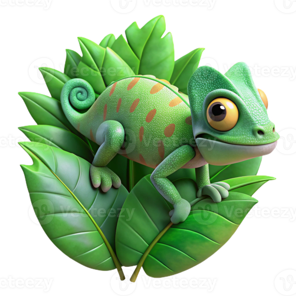 impressive artistic Chameleon Blending Into Leaves Transparent Background premium png