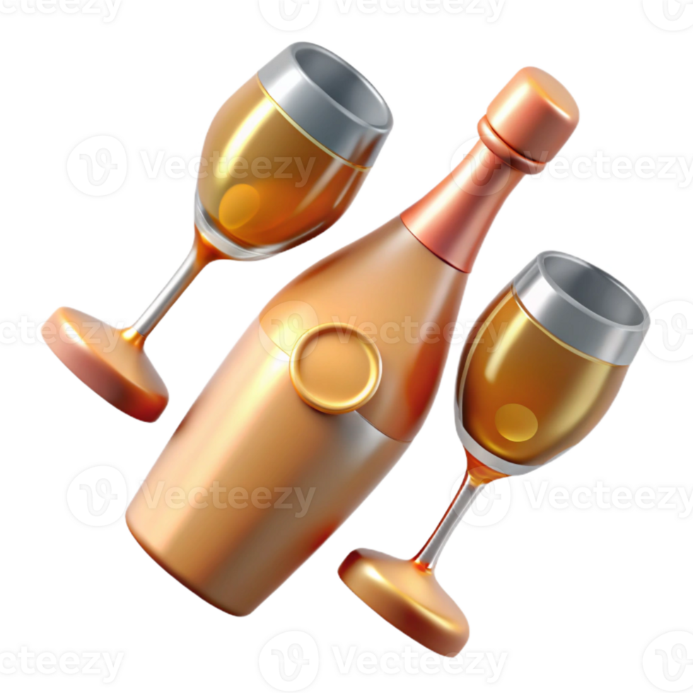 elegant minimalist Champagne Bottle and Glasses Top View Transparent high resolution png