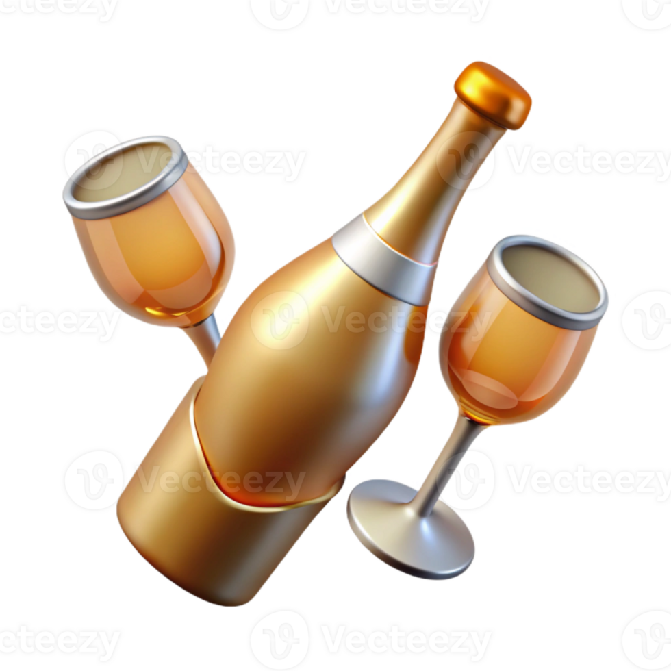 dramatic rustic Champagne Bottle and Glasses Top View Transparent authentic png
