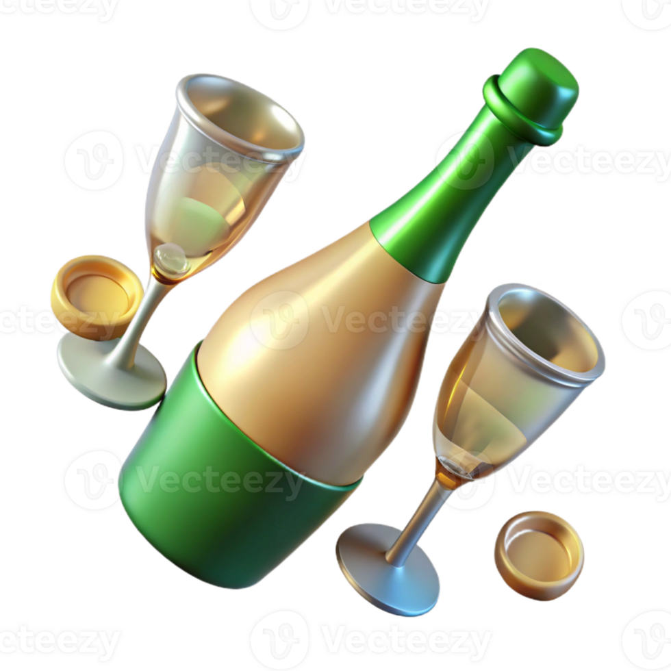 stunning modern Champagne Bottle and Glasses Top View Transparent professional png