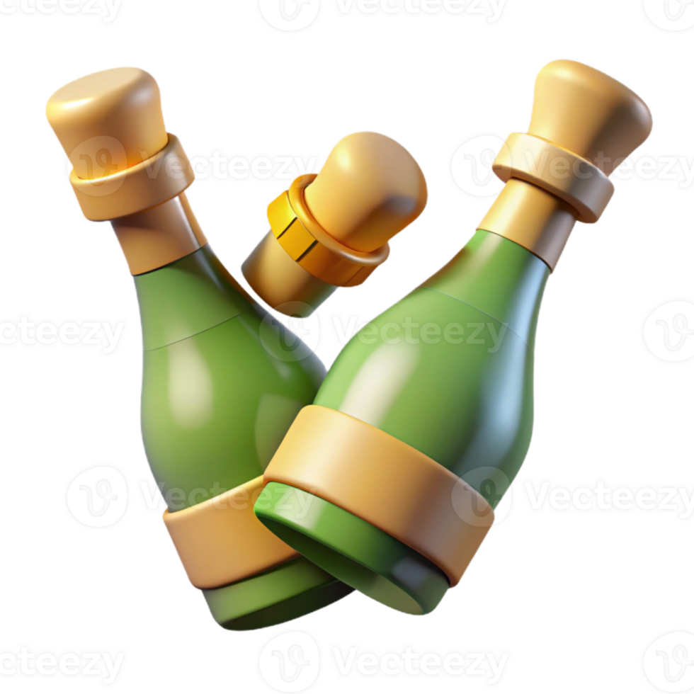 serene rustic Champagne Bottles with Popping Corks Cutout high quality png