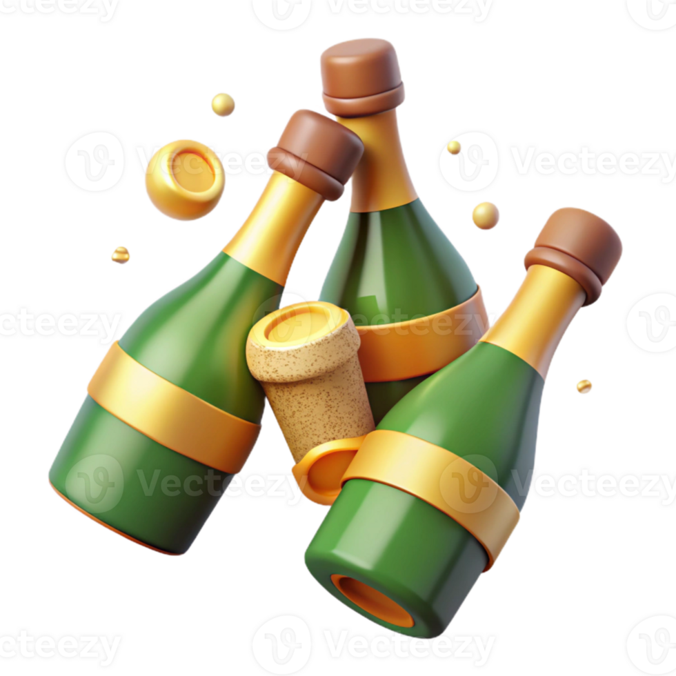 stunning artistic Champagne Bottles with Popping Corks Cutout png