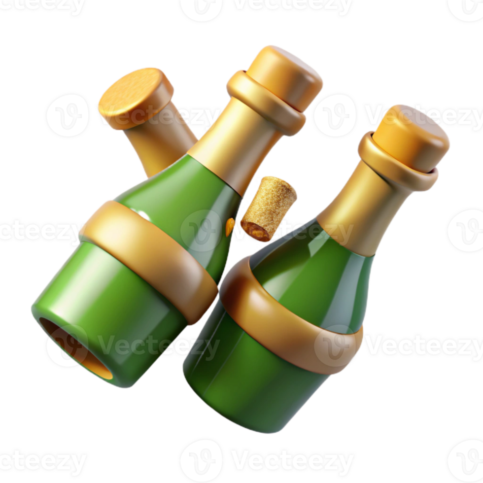 wonderful artistic Champagne Bottles with Popping Corks Cutout authentic png