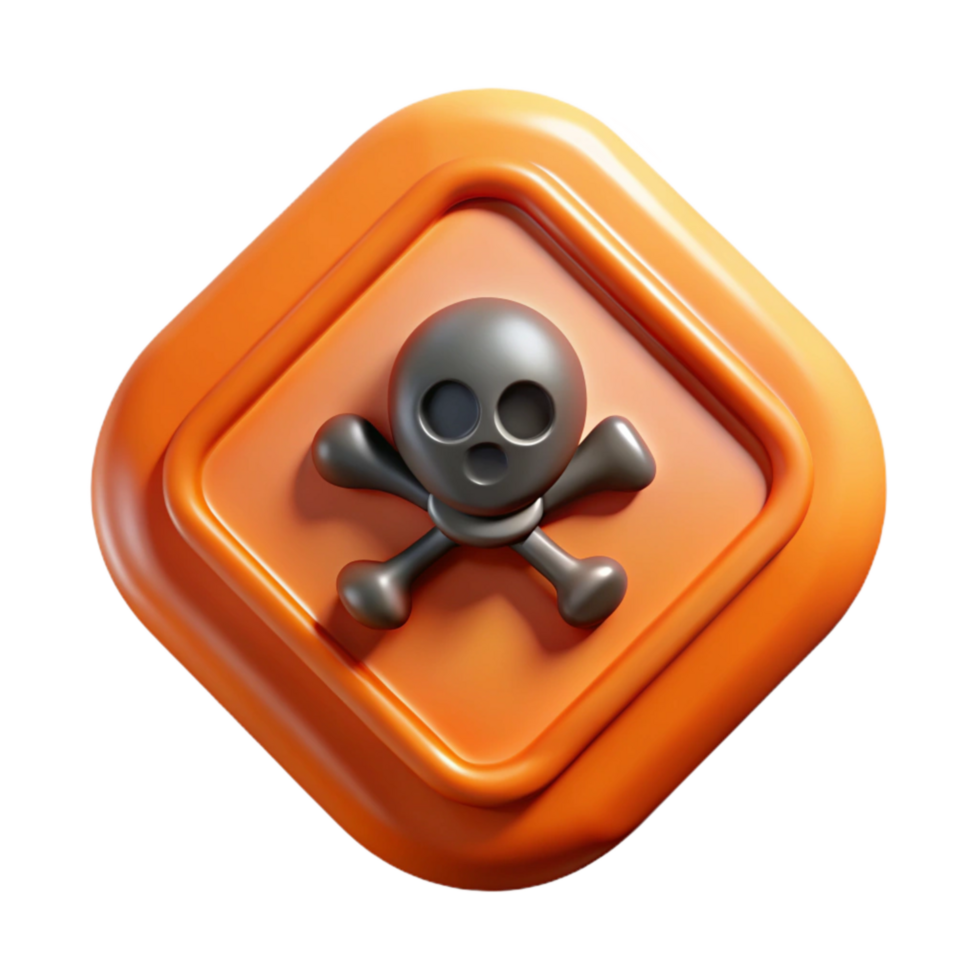 impressive artistic Chemical Hazard Symbol Orange with Skull and Crossbones Isolated detailed png