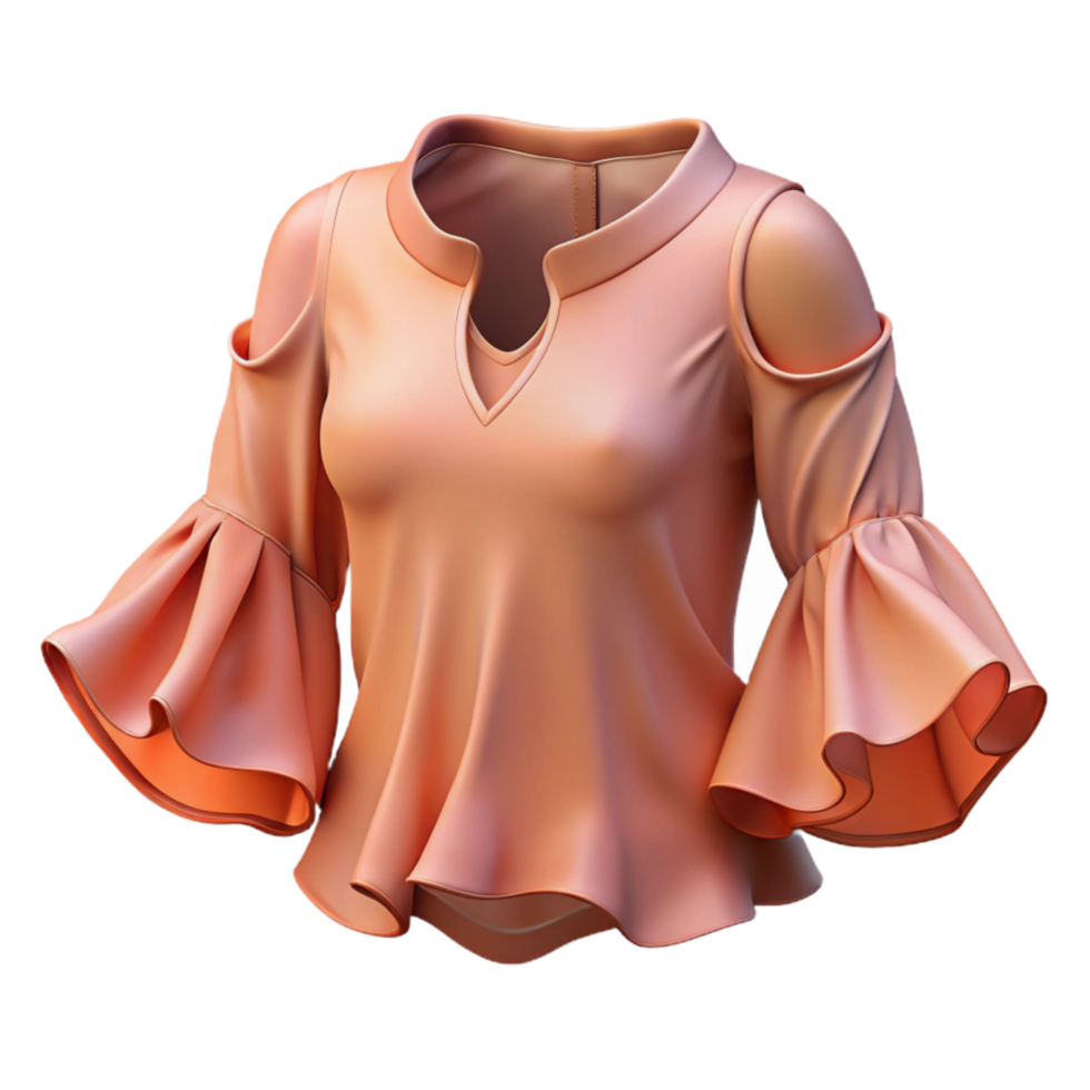 vibrant minimalist Chiffon Blouse Flowing Peach Cutout premium png