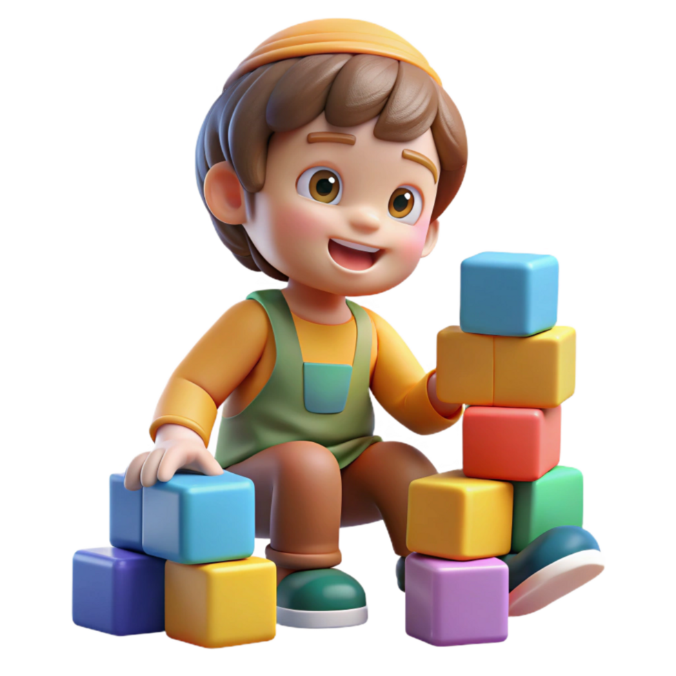 stunning modern Child Playing Blocks Colorful Transparent Background png