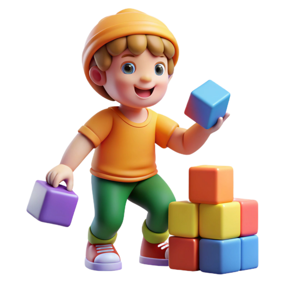 stunning artistic Child Playing Blocks Colorful Transparent Background high quality png