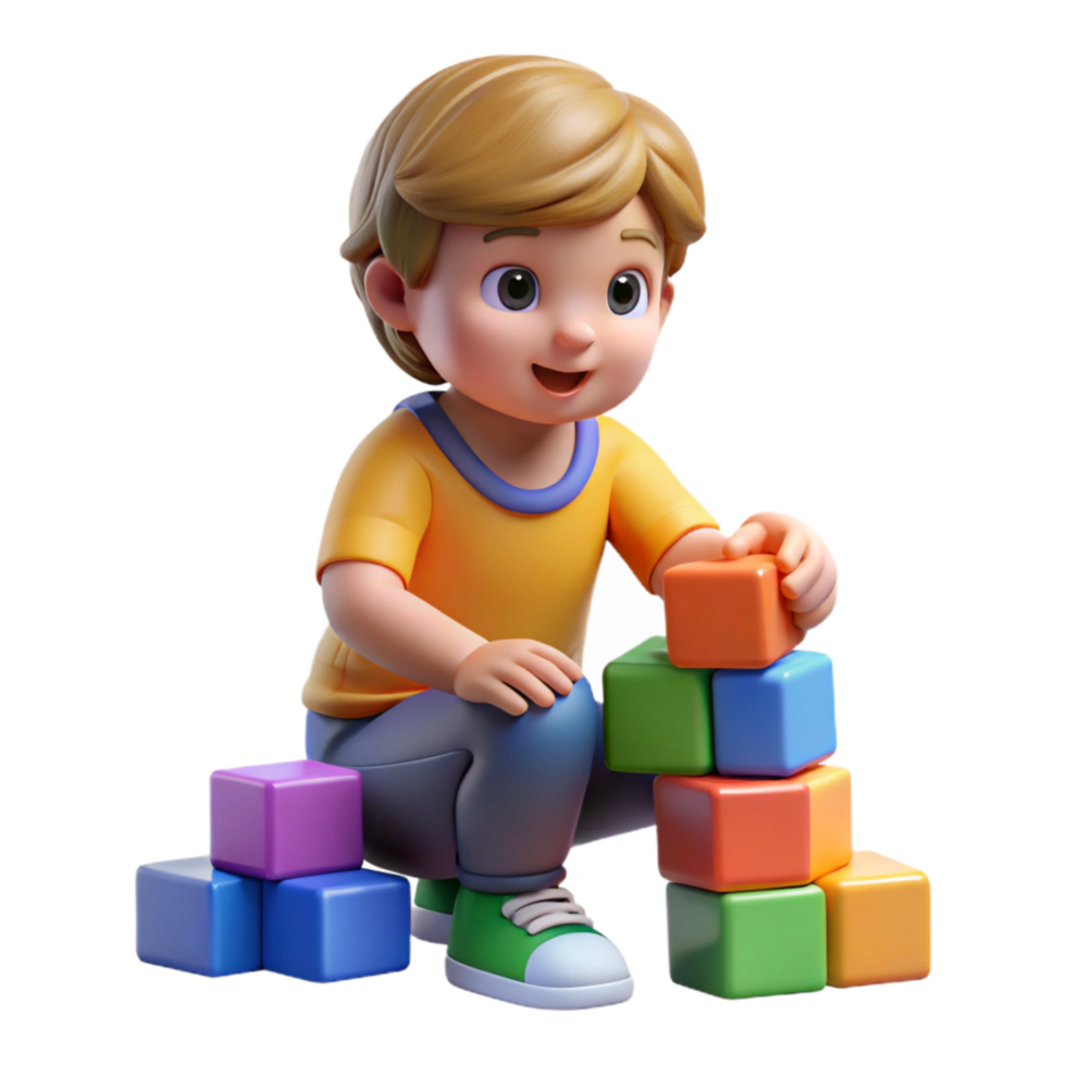 elegant contemporary Child Playing Blocks Colorful Transparent Background genuine png