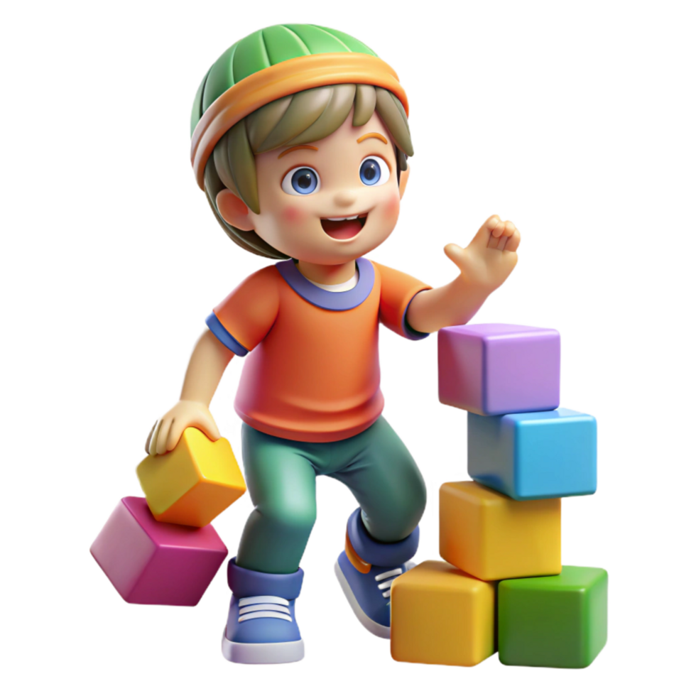 wonderful minimalist Child Playing Blocks Colorful Transparent Background exclusive png