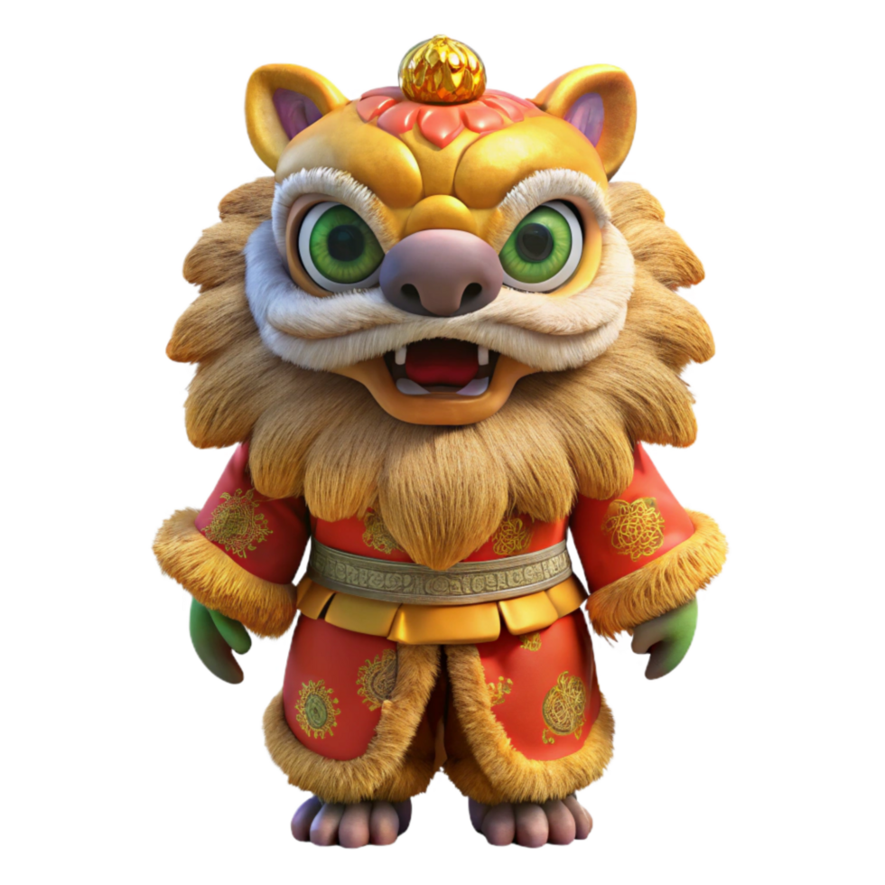 dramatic rustic Chinese New Year Lion Dance Costume with Fur Isolated original png