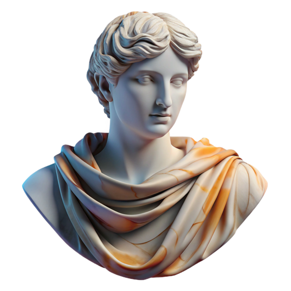 dramatic rustic Chipped Marble Bust Draped Fabric Cutout premium png