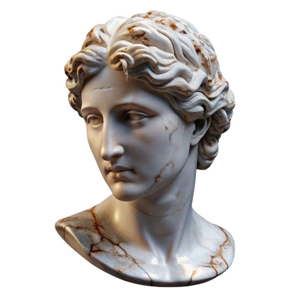serene traditional Chipped Marble Statue Detail Isolated on Transparent Background professional png