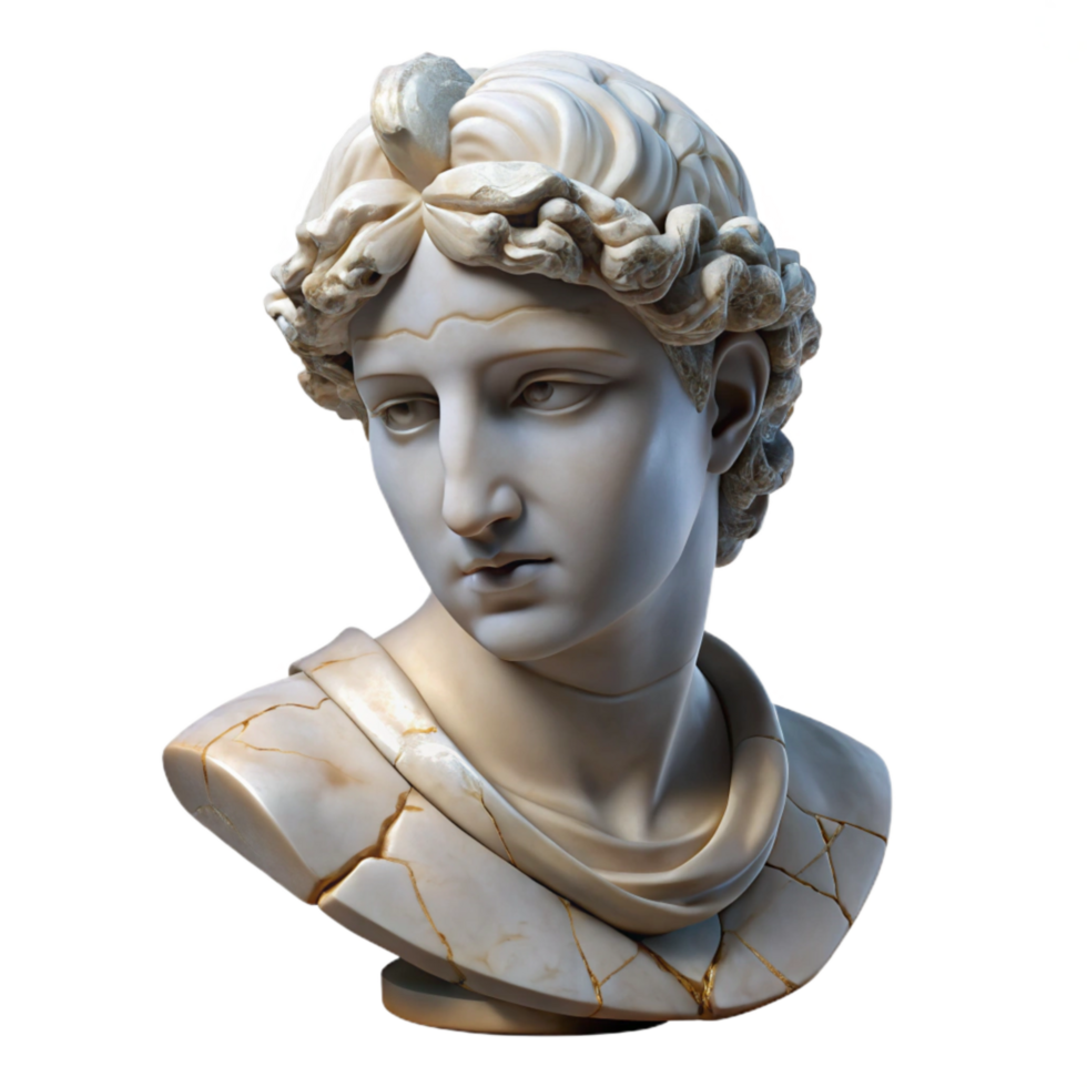 beautiful traditional Chipped Marble Statue Detail Isolated on Transparent Background high quality png