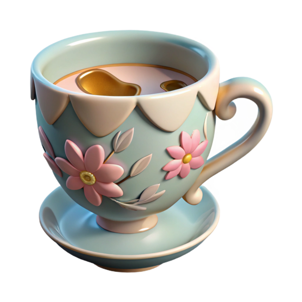 impressive vintage Chipped Porcelain Teacup Floral Design Cutout detailed png