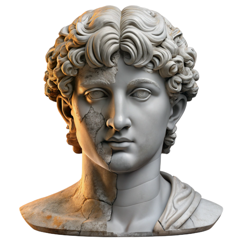vibrant rustic Chipped Statue Repair Before and After Isolated exclusive png