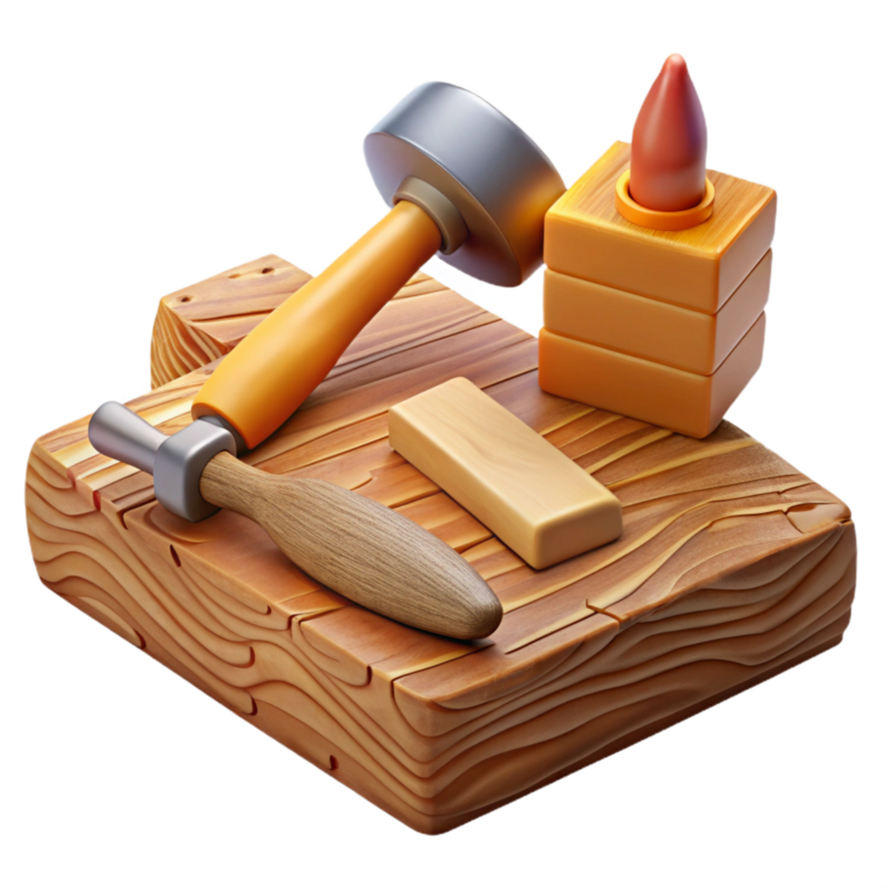 impressive artistic Chisel and Mallet on Workbench Cutout high quality png