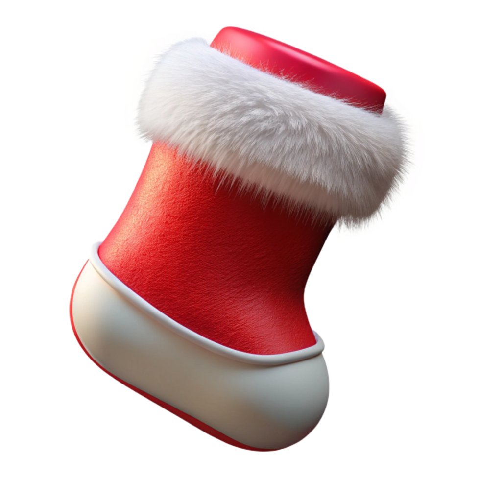 wonderful minimalist Christmas Stocking Red and White Fur Trim Isolated Element high resolution png