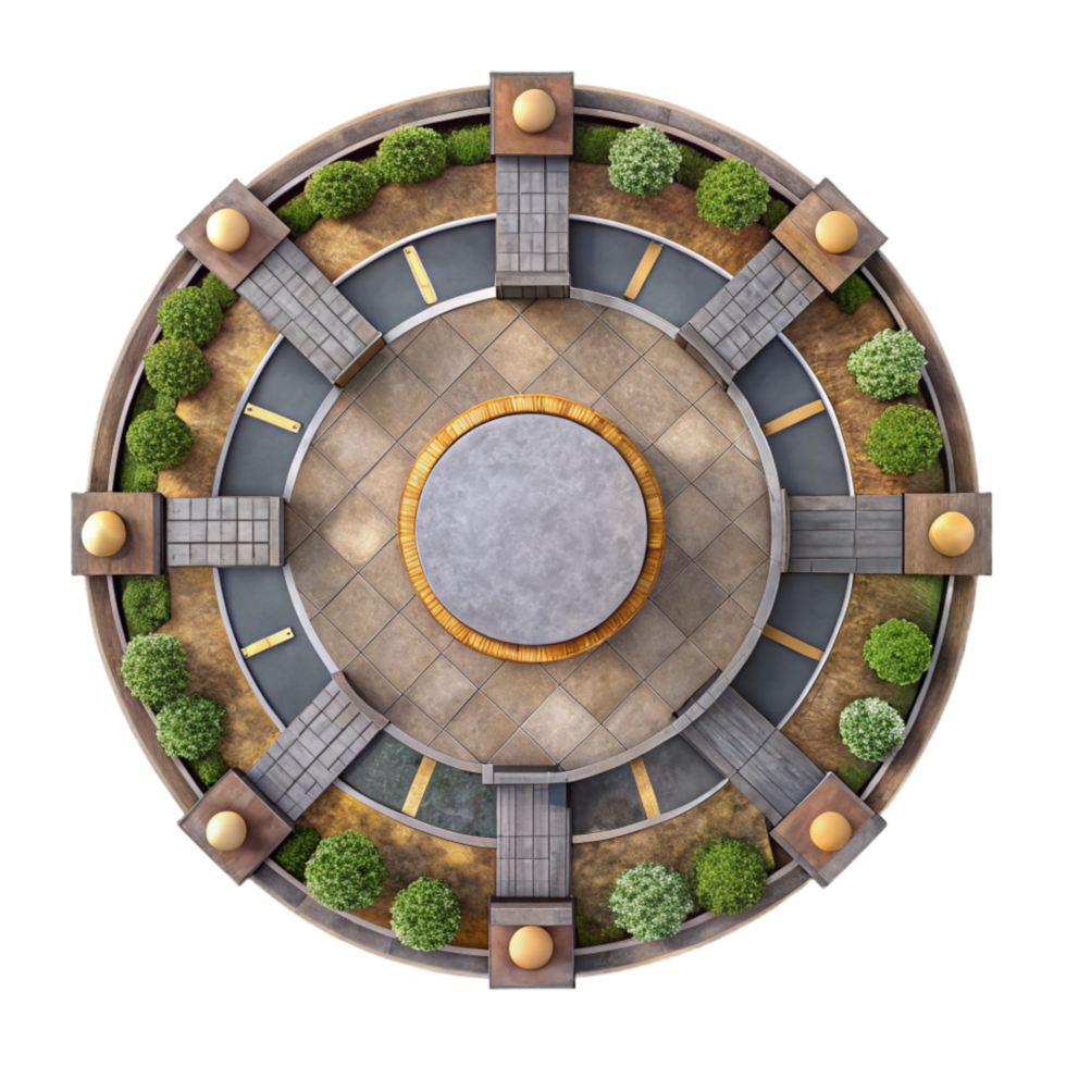 stunning traditional Circular Pedestrian Plaza Top View Cutout png