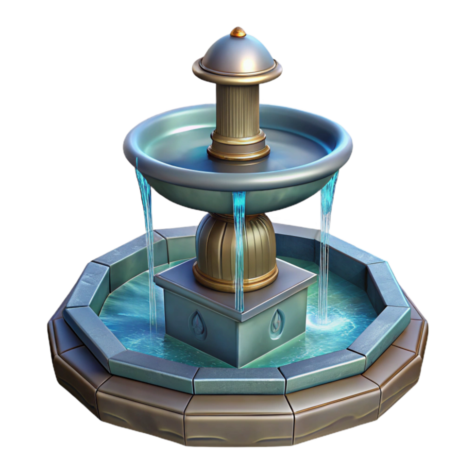 beautiful minimalist City Park Fountain Water Jet Detail Transparent Background authentic png