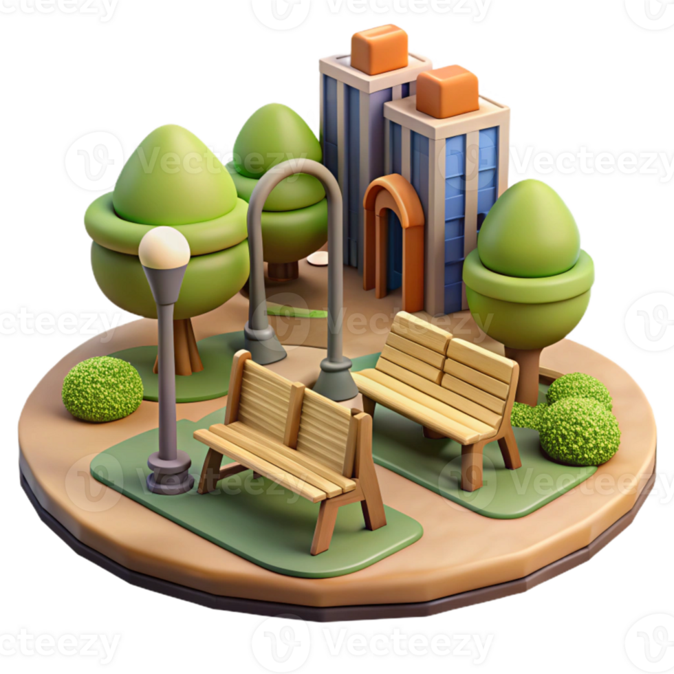 magnificent minimalist City Park with Playground and Trees Cutout Element professional png